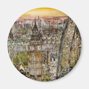 Reiseziele   Watercolor Big Ben & London Eye Magnet