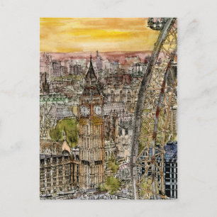 Reiseziele   Watercolor Big Ben & London Eye Postkarte