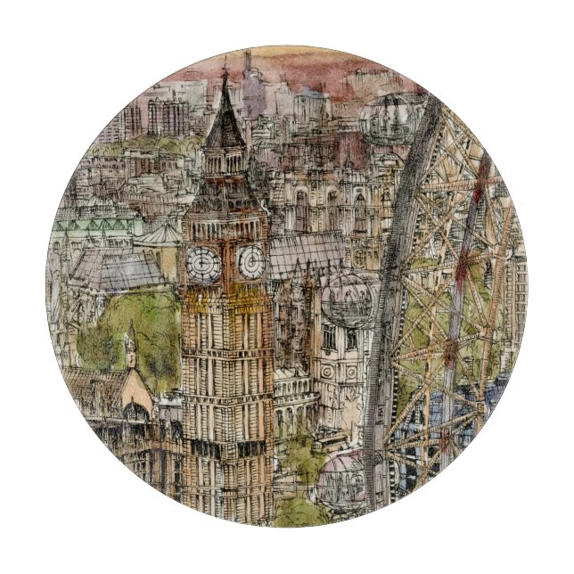 Reiseziele | Watercolor Big Ben & London Eye Schneidebrett (Vorderseite)