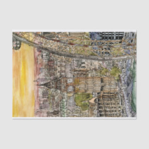 Reiseziele   Watercolor Big Ben & London Eye Seidenpapier