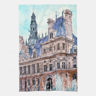 Reiseziele   Watercolor Rustic Hotel de Ville Geschirrtuch