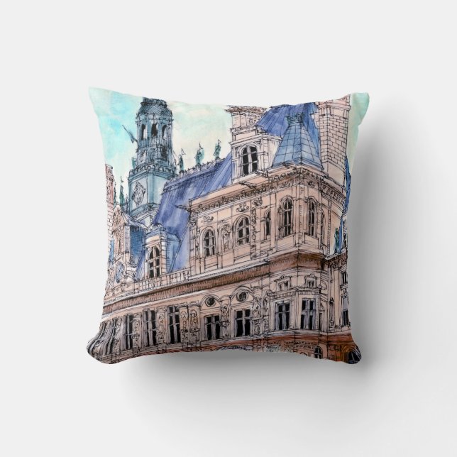 Reiseziele | Watercolor Rustic Hotel de Ville Kissen (Vorderseite)