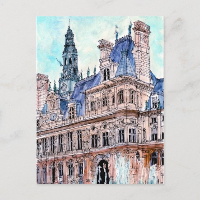 Reiseziele | Watercolor Rustic Hotel de Ville Postkarte (Vorderseite)