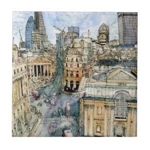 Reiseziele   Watercolor Vintag London Street Fliese