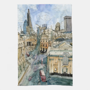 Reiseziele   Watercolor Vintag London Street Küchentuch