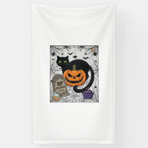 Reiß Halloween schwarze Katze Kürbis Grabstein Kes Banner