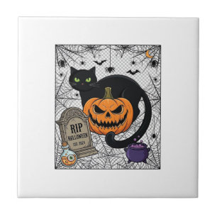Reiß Halloween schwarze Katze Kürbis Grabstein Kes Fliese