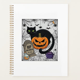 Reiß Halloween Schwarze Katze Kürbis Grabstein Kes Planer