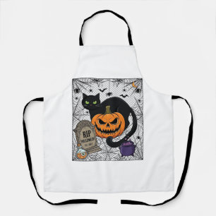 Reiß Halloween Schwarze Katze Kürbis Grabstein Kes Schürze