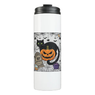 Reiß Halloween schwarze Katze Kürbis Grabstein Kes Thermosbecher