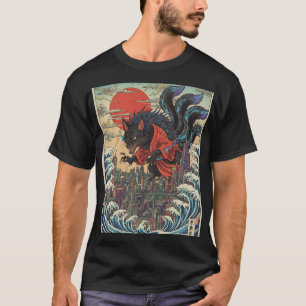 Reißender Wolf über dem Neon-Tokio-Sonnenuntergang T-Shirt
