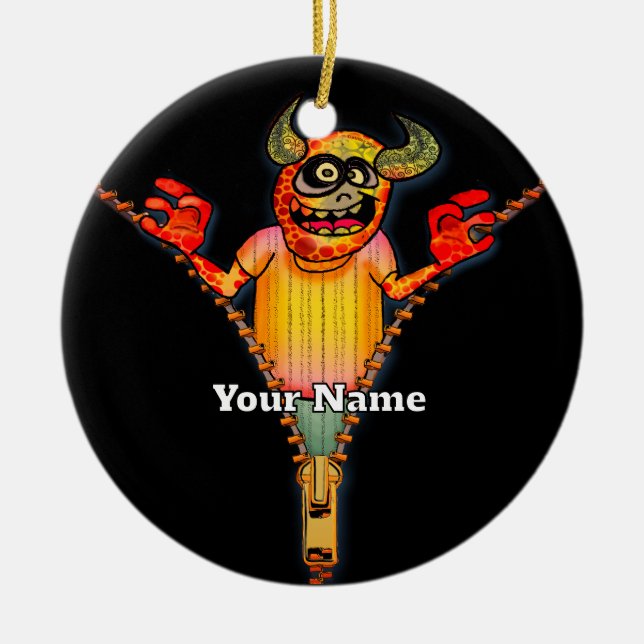 Reißverschluss-Monster Keramik Ornament (Vorne)