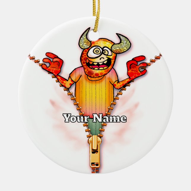 Reißverschluss-Monster Keramik Ornament (Vorne)