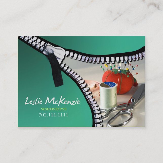 "Reißverschluss" - nähend, Damenschneiderin, Visitenkarte (Vorderseite)