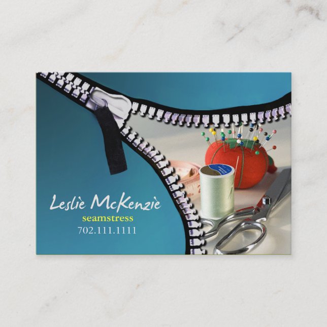 "Reißverschluss" - nähend, Damenschneiderin, Visitenkarte (Vorderseite)