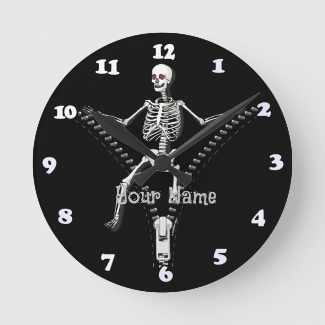 Reißverschluss Skelett Runde Wanduhr (Vorderseite)