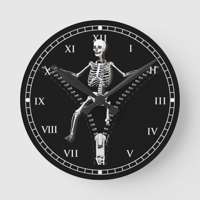 Reißverschluss Skelett Runde Wanduhr (Vorderseite)