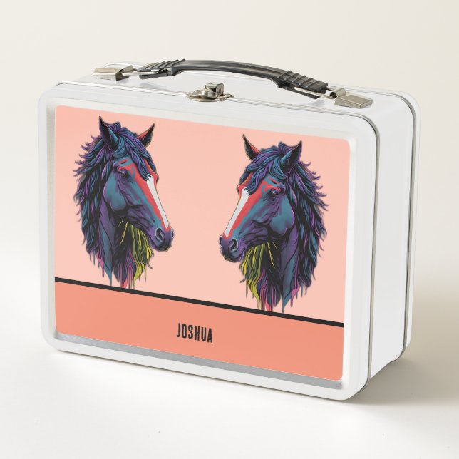 Reitbegeisterte farbenfrohe Graffiti-Pferde Metall Brotdose (Vorderseite)