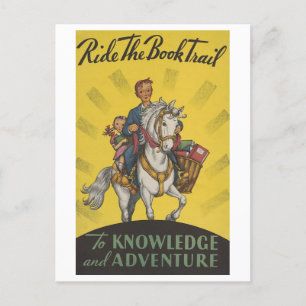 "Reite den Buchpfad" Vintage-Bibliotheksplakat Postkarte