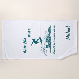 "Reite die Welle" Motivierende Surfer-Illustration Strandtuch