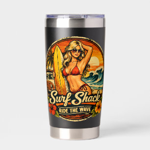 Reite die Wellen   Surf Shack Beach Surfer Pin-Up Thermobecher