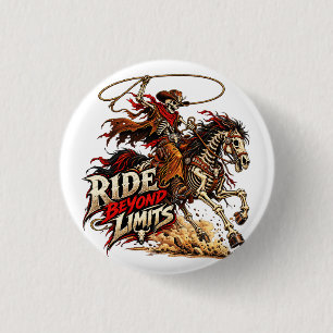 Reite über die Grenzen des Skelett-Cowboys Western Button