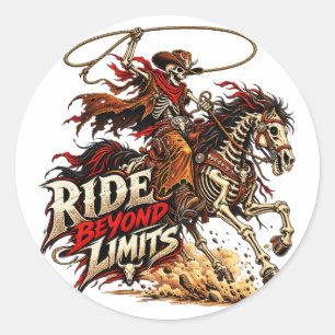 Reite über die Grenzen des Skelett-Cowboys Western Runder Aufkleber