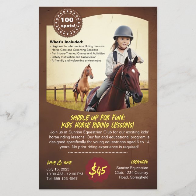 Reiten Adventure Kids's Lesson Reiten Flyer (Vorne)