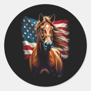Reiten auf Pferden unter amerikanischer Flagge Runder Aufkleber