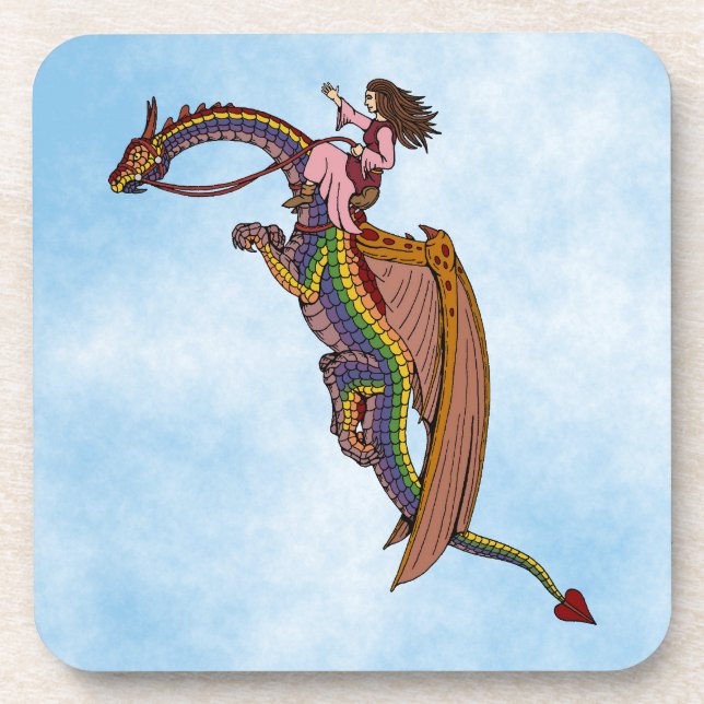 Reiten des Regenbogendrachen Getränkeuntersetzer (Vorderseite)