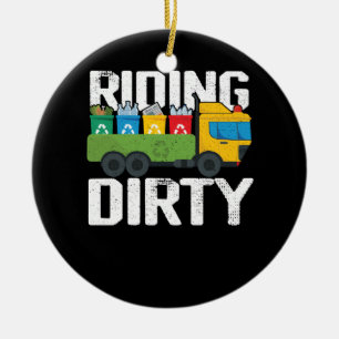 Reiten Dirty Garbage Day Trash Truck Recycelnd Cos Keramik Ornament