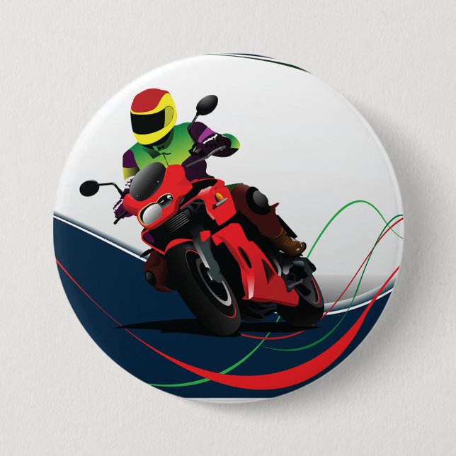 Reiten eines roten Motorrades Button (Vorderseite)