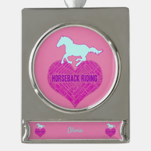 Reiten Herz mit Wildpony    Banner-Ornament Silber
