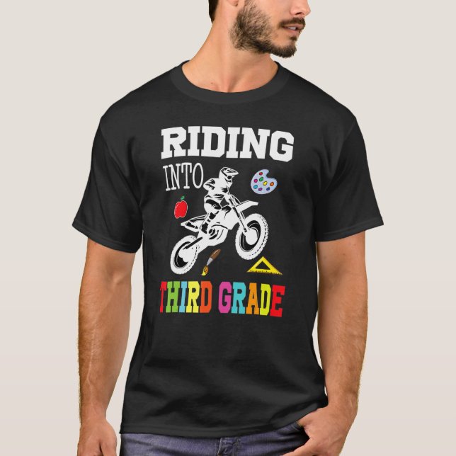Reiten in das 3. Klasse Bike Biker Zurück zur Schu T-Shirt (Vorderseite)