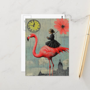 Reiten in einem rosa Flamingo Postkarte