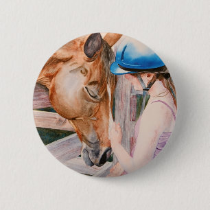 Reiten-Mädchen und ihr Pferdetier-Liebhaber Button