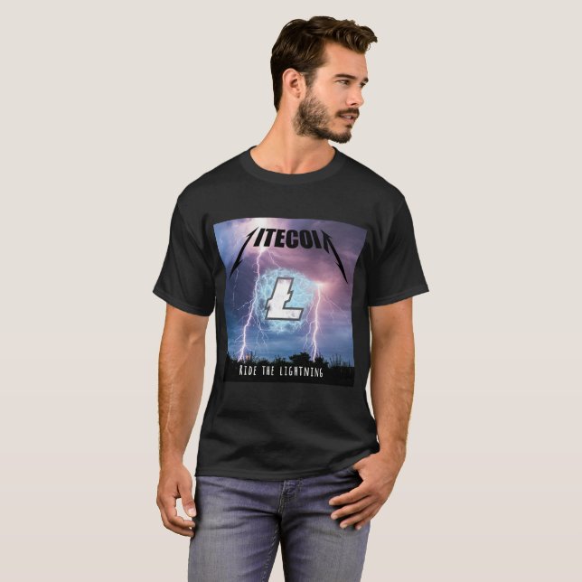 Reiten Sie den Blitz mit Litecoin T-Shirt (Vorne ganz)
