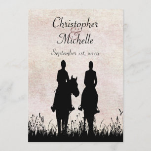 Reiten Silhouette Couple Sunset Wedding Einladung