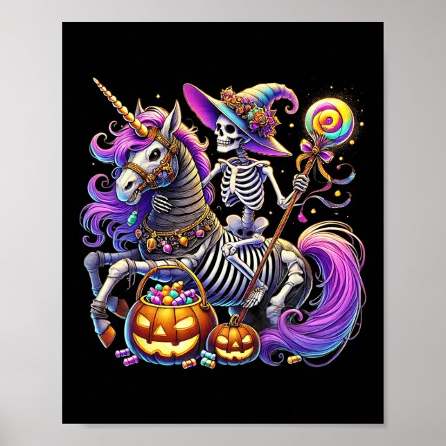 Reiten Skeleton Einhorn Halloween Kostüm Poster (Vorne)