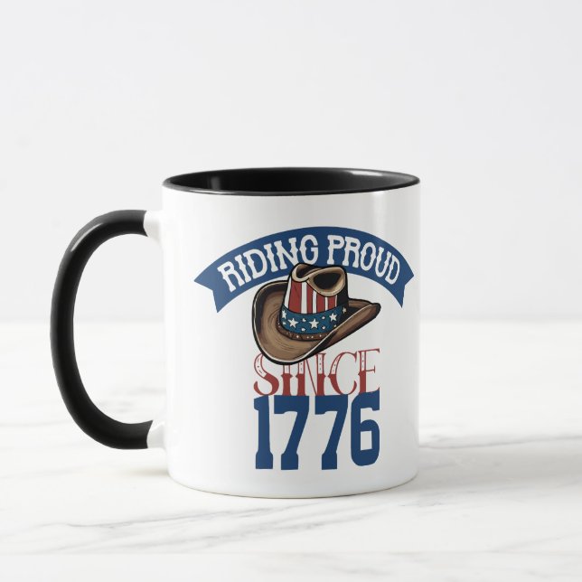 Reiten stolz seit 1776 mit US Flagge Tasse (Links)