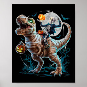 Reitende Mumien-Kürbis-T-Rex-Dinosaurier-lustiger Poster