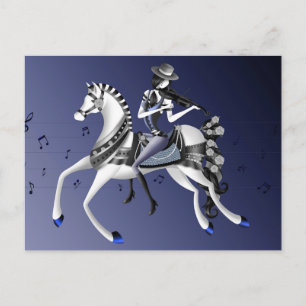 Reitende Violinistin Blaue Postkarte