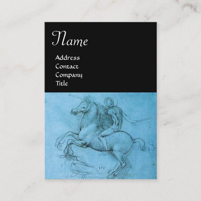 Reiter auf einem Zuchtpferd / Monogramm, blau, sch Visitenkarte (Vorderseite)