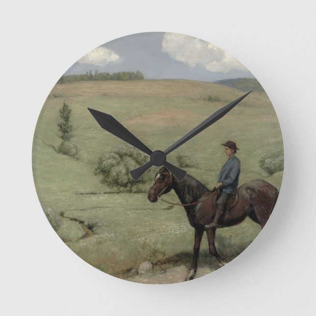 Reiter in einer Landschaft, 1894 (Öl an Bord) Runde Wanduhr (Vorderseite)