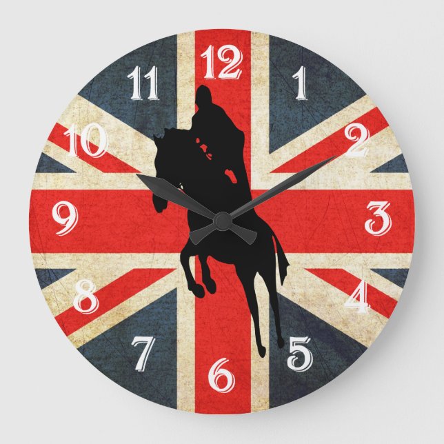 Reiter-Jumper-Union-Jack-Flag-Uhr Große Wanduhr (Vorderseite)