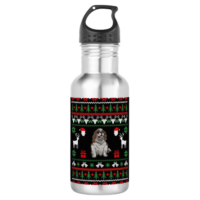 Reiter King Charles Christmas Edelstahlflasche (Vorderseite)
