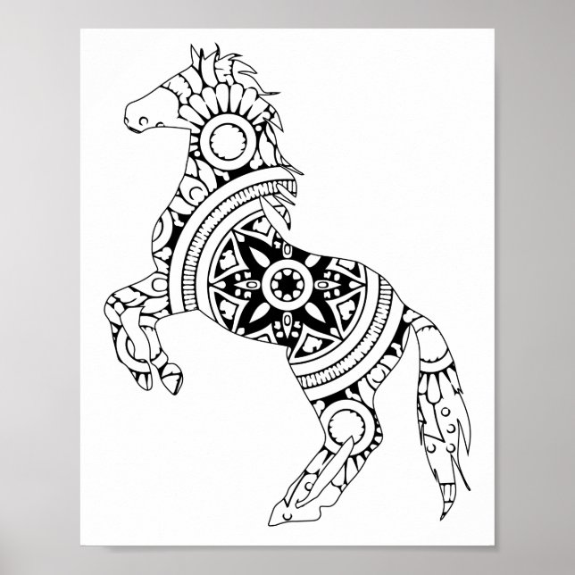 Reiter Mandala Zurück und Weiße Silhouette Zeichne Poster (Vorne)