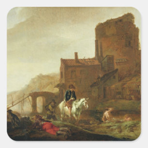 Reiter und Badegast Quadratischer Aufkleber