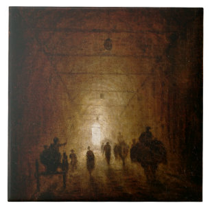 Reiter und Fußgänger, die durch ein gewölbtes P Fliese