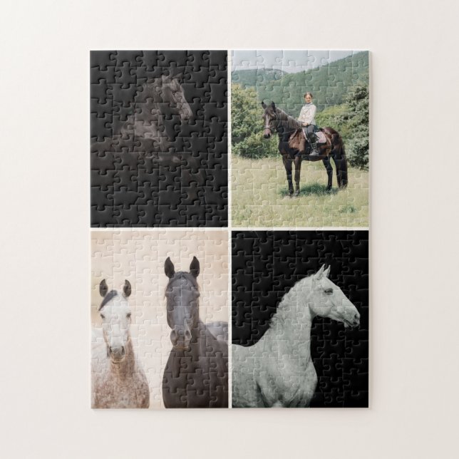 Reiterpferd 4 Foto-Collage Einfach Benutzerdefinie Puzzle (Vertikal)